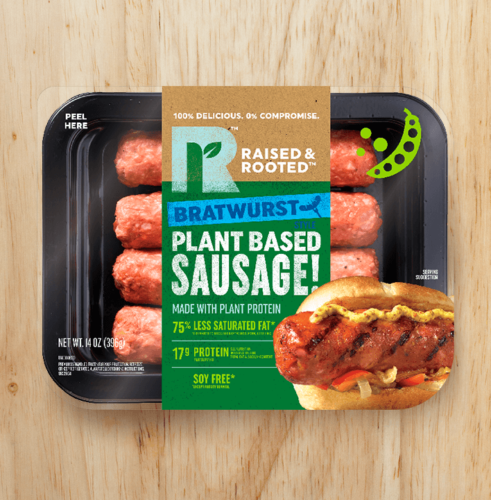 Raised And Rooted Bratwurst Style Plant Based Sausage